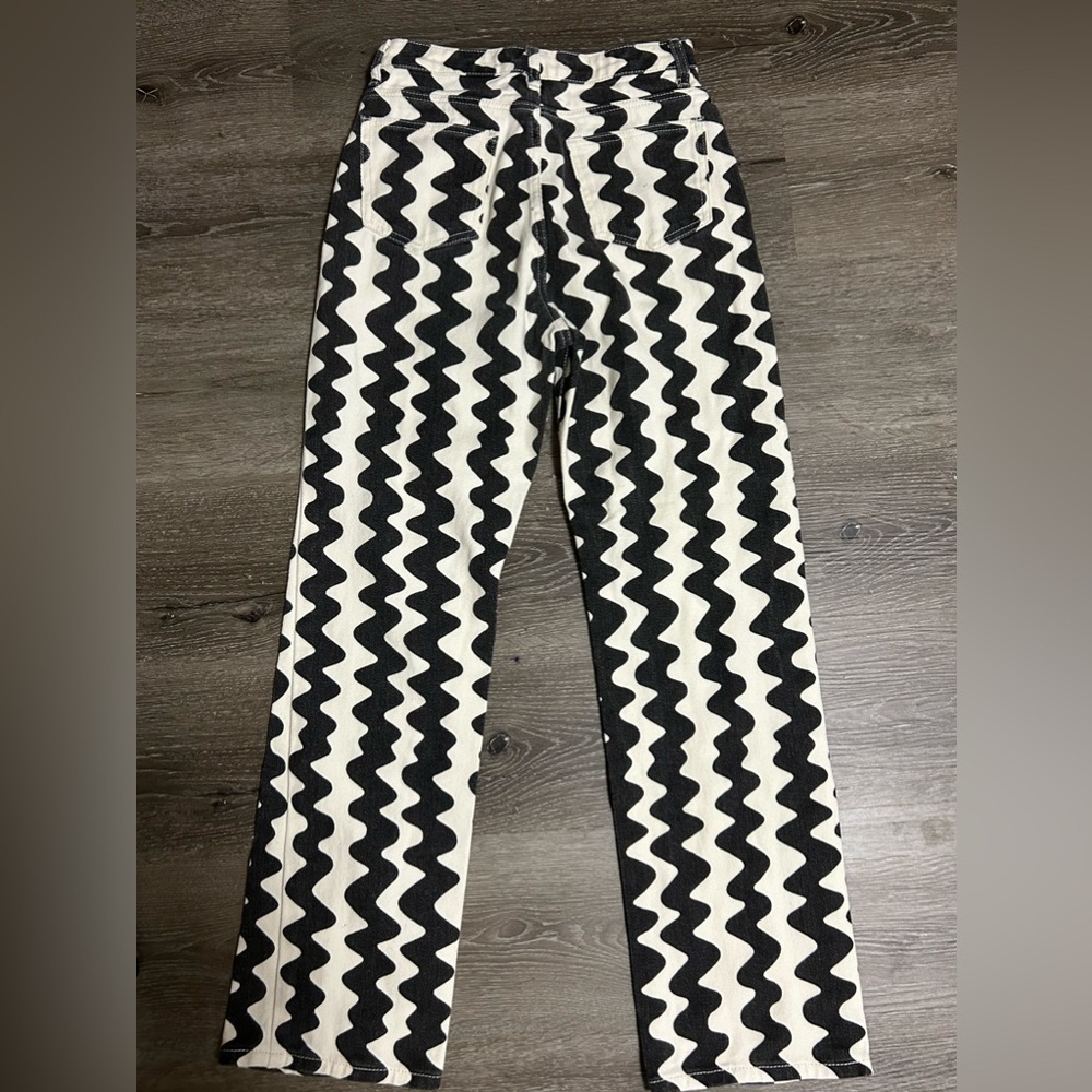 Cider Wavy Retro Straight Leg Jean Trousers Size XS Black Ivory High Rise - Picture 9 of 9